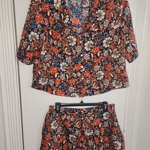 Rachel Zoe Floral Pajama Set - Red and Blue